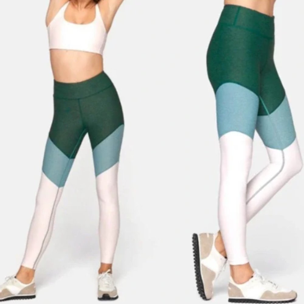 Outdoor Voices Leggings Springs Mid Rise Green Color Block